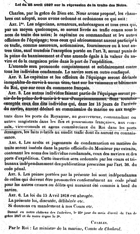Loi sur l'abolition de la traite des Noirs du 25 avril 1827