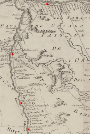 Carte du Cours des Rivières de Falémé et Sanaga Dans les Pays de Bambuk et Tamba Awra.Levé sur les lieux par Mr. Compagnon(Gallica-BNF)