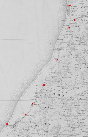 Extrait Carte des pays situés entre Gorée et Saint Louis: comprenant le Diambour, le Cayor, le Saniokhor, le Diander et le Baol / par M. Regnault, Lieutenant de Vaisseau en 1865; gravé par Pépin-Malherbe