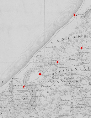 Extrait Carte des pays situés entre Gorée et Saint Louis: comprenant le Diambour, le Cayor, le Saniokhor, le Diander et le Baol / par M. Regnault, Lieutenant de Vaisseau en 1865; gravé par Pépin-Malherbe