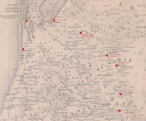 Extrait Carte des pays situés entre Gorée et Saint Louis: comprenant le Diambour, le Cayor, le Saniokhor, le Diander et le Baol / par M. Regnault, Lieutenant de Vaisseau en 1865; gravé par Pépin-Malherbe