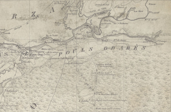 Détail carte de la banlieue de St Louis, du Oualo, du N Diambour levée et dressée par M. Bois, capitaine d'état-major; assisté de M. Frey, sous-lieutenant d'infanterie de marine en 1870