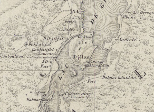 Détail carte de la banlieue de St Louis, du Oualo, du N Diambour levée et dressée par M. Bois, capitaine d'état-major; assisté de M. Frey, sous-lieutenant d'infanterie de marine en 1870