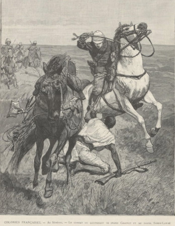 gravure décès à Tivaouane de Samba Laobé, lors d'un affrontement avec le lieutenant de Spahis Chauvet