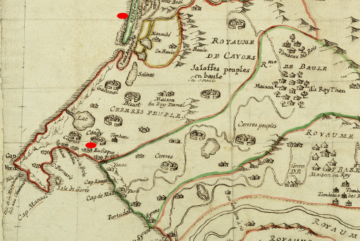 Carte Sénégal 1690 (source: Gallica - BNF)